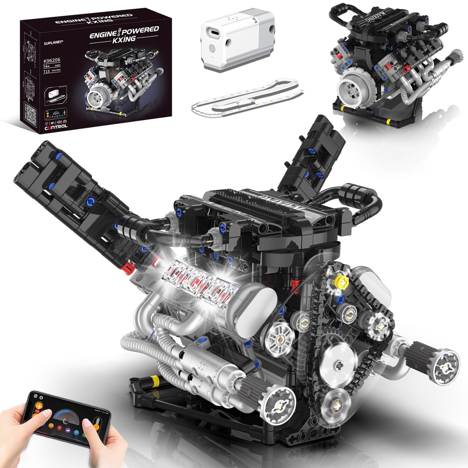 Suplanet V8 engine blocks set front view shows realistic design for hands on learning
