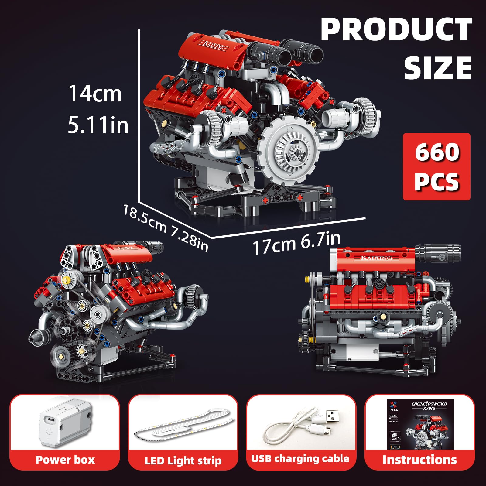 Suplanet rechargeable power unit with interior LED lighting showing engine internals.