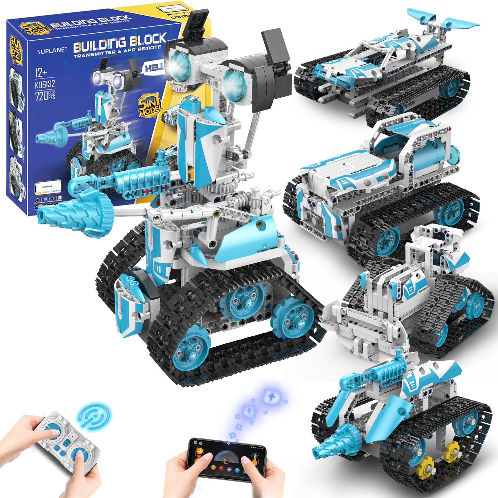 Suplanet STEM robot RC assembly kit showing modular parts for hands-on learning