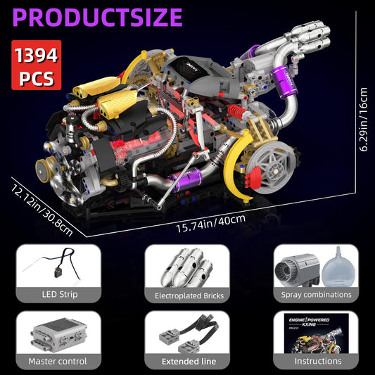 Suplanet V8 engine blocks with spray-light effect highlighting engine visuals