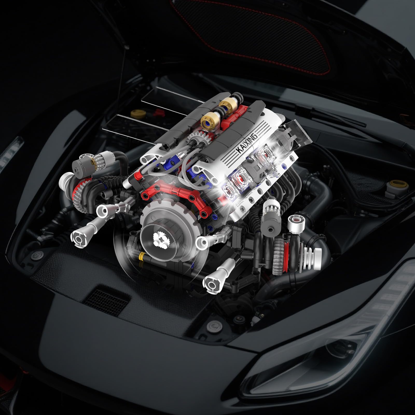 Suplanet V8 engine kit building pieces, 664 blocks for creative assembly.