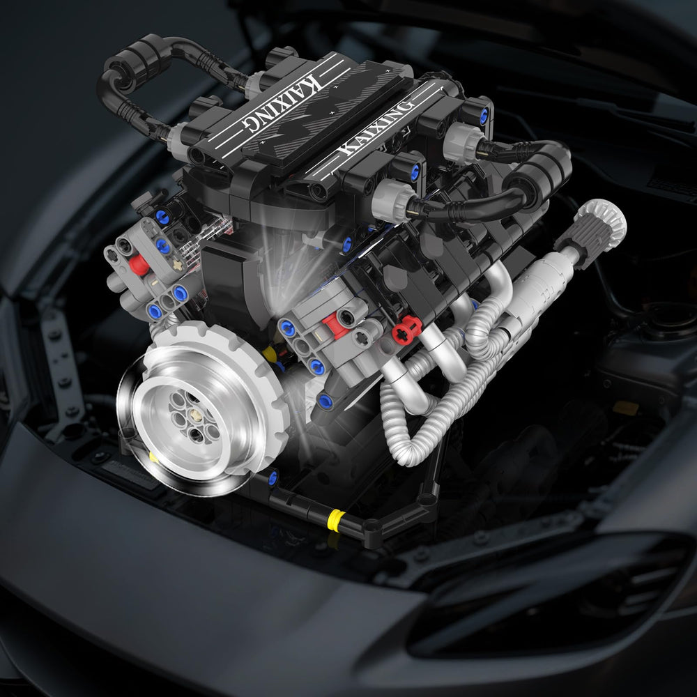 Suplanet V8 engine kit LED interior illumination highlights moving pistons and linkages