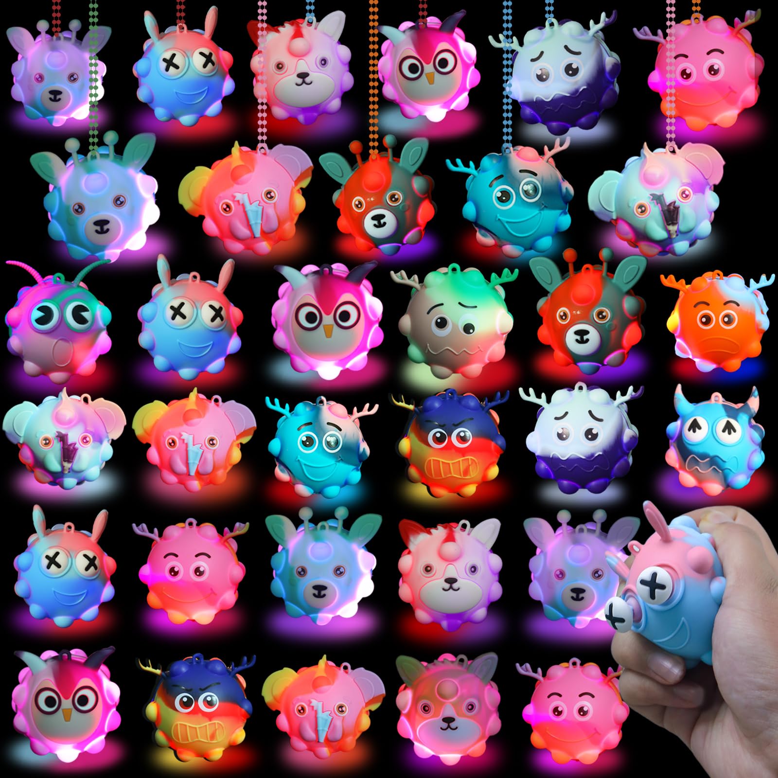 Supovil glow pop ball glowing in the dark for party fun and stress relief.