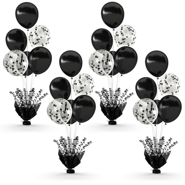 Suppromo 4-set black balloon stand kit on a table for elegant centerpieces.