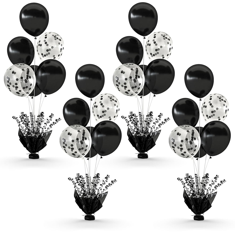 Suppromo 4-set black balloon stand kit on a table for elegant centerpieces.