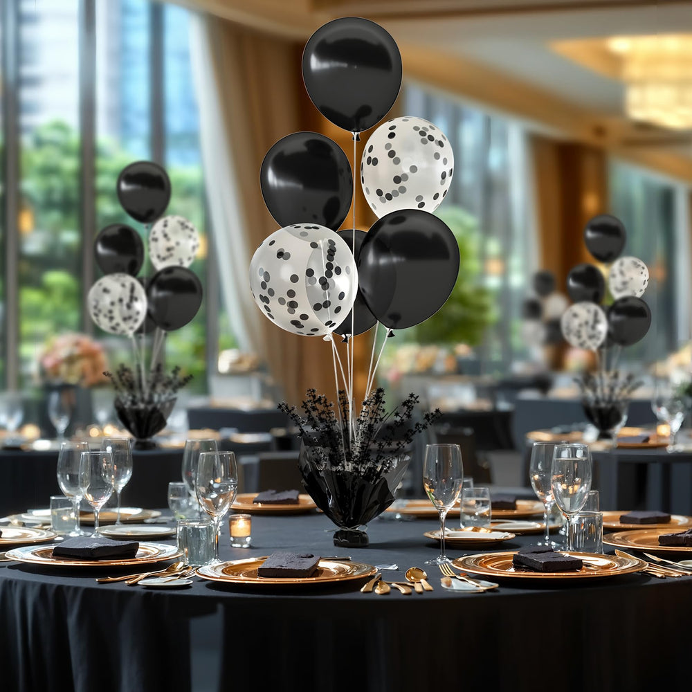 Suppromo black and confetti balloons add festive contrast and sparkle.