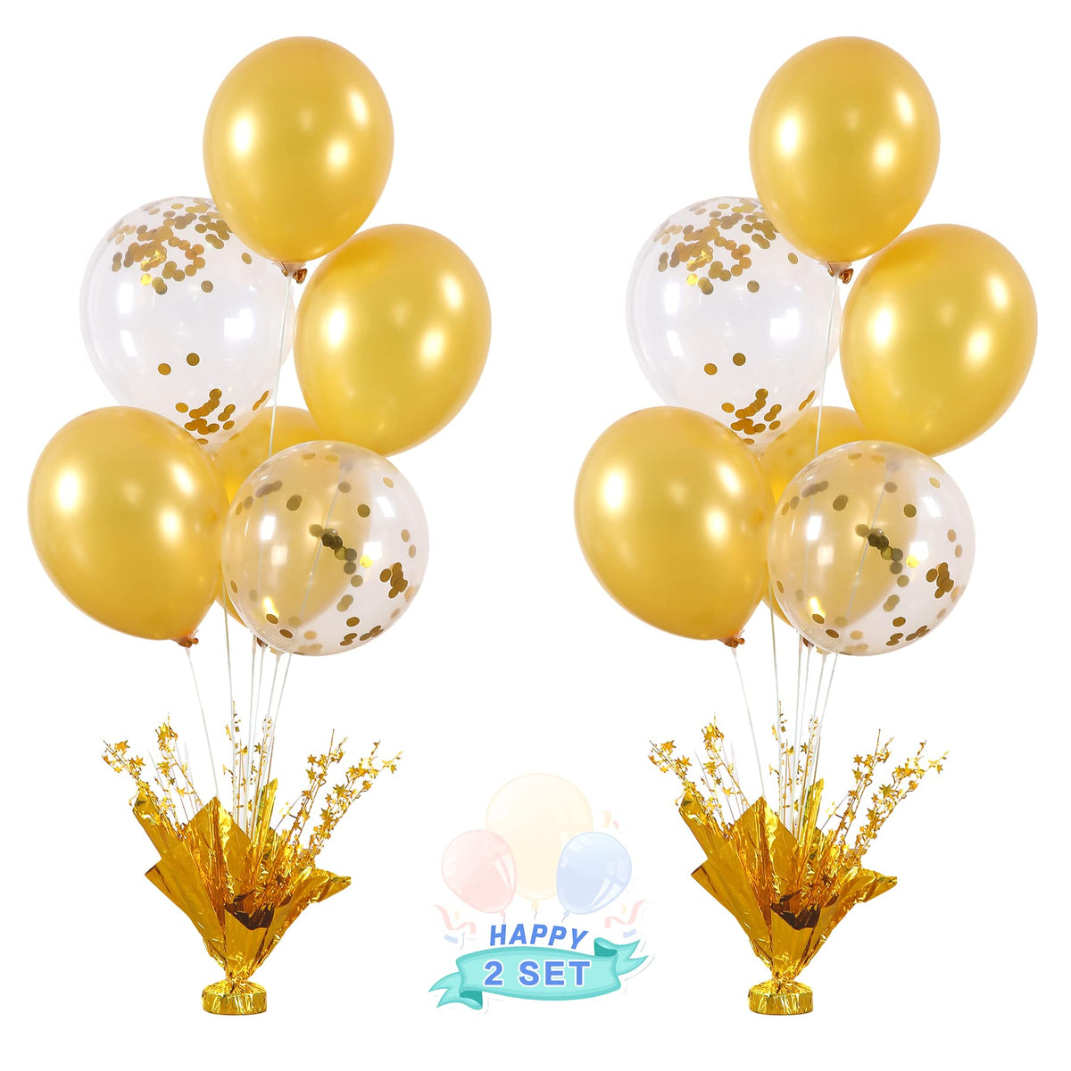 Suppromo gold birthday centerpiece stand kit on a table for celebrations