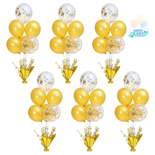 Suppromo gold table balloon stand kit shown as an elegant party centerpiece