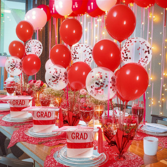 Suppromo red foil star spray base adds eye-catching flair to centerpieces.