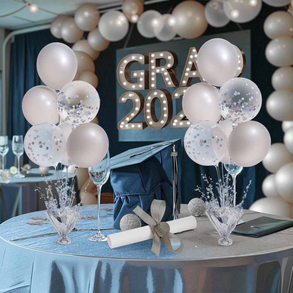 Suppromo silver balloon stand base provides a stable centerpiece for any table