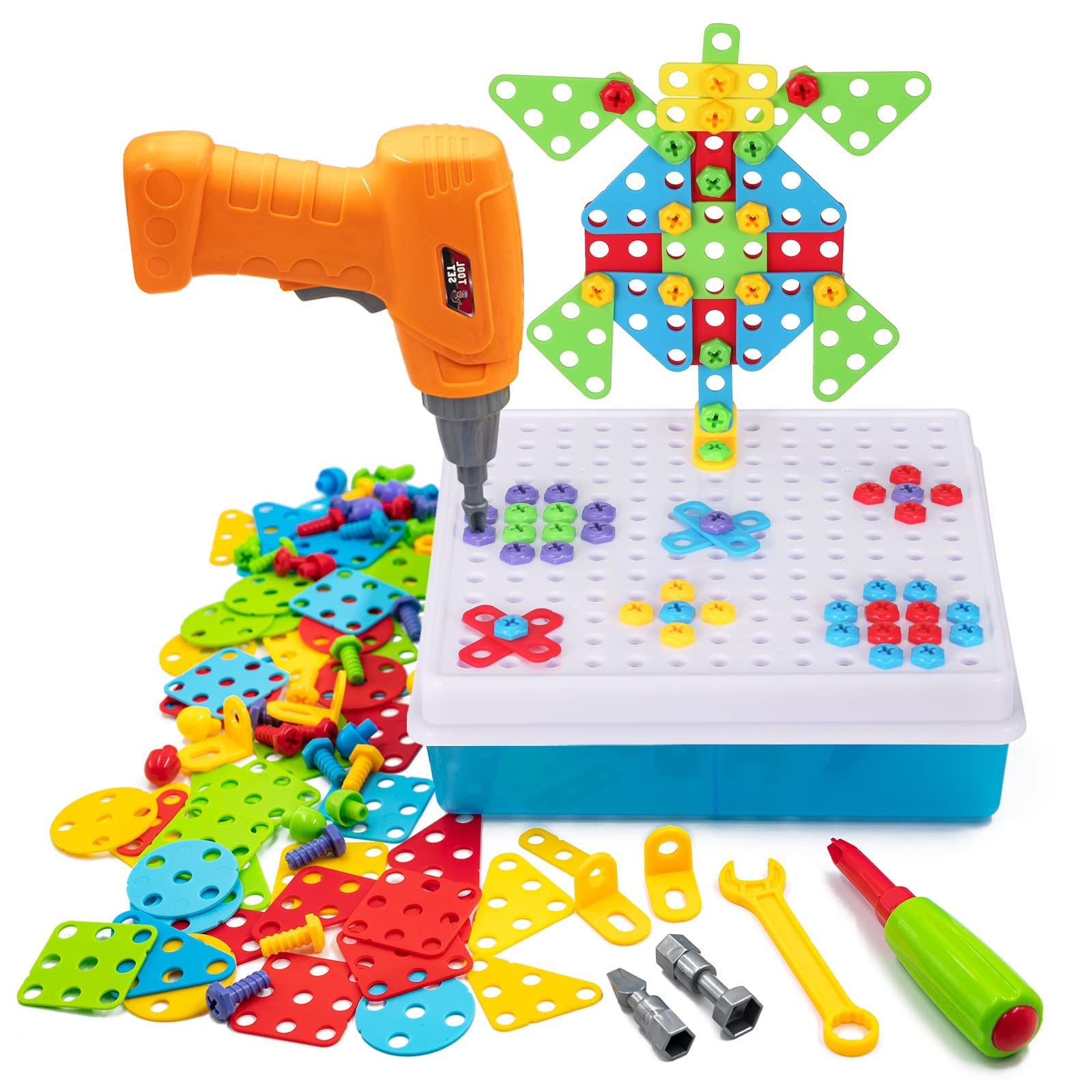 SUPSTEM STEM Drill Build Kit drill in action supports imaginative play and fine motor practice.