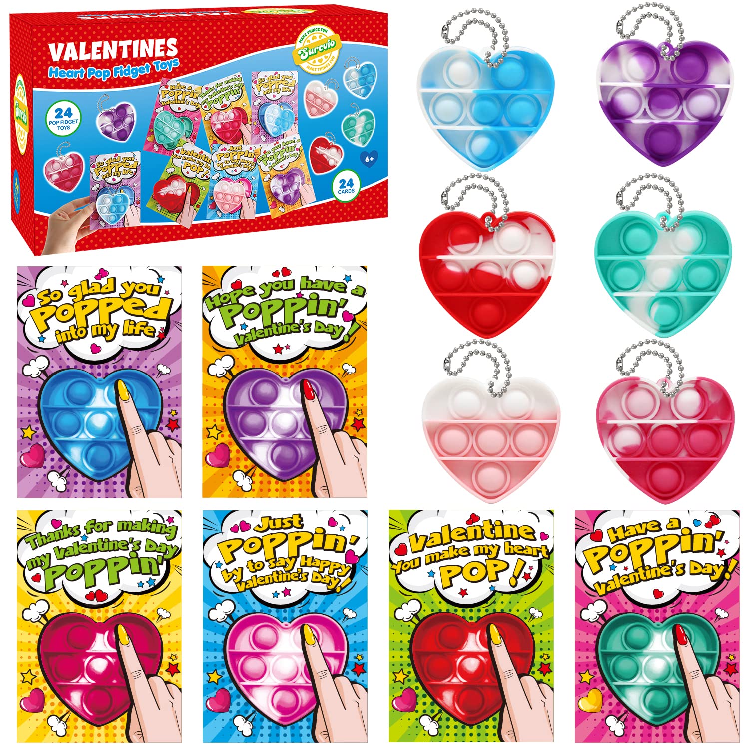 SURCVIO 24-pack pop-it Valentine cards for classroom gift exchange