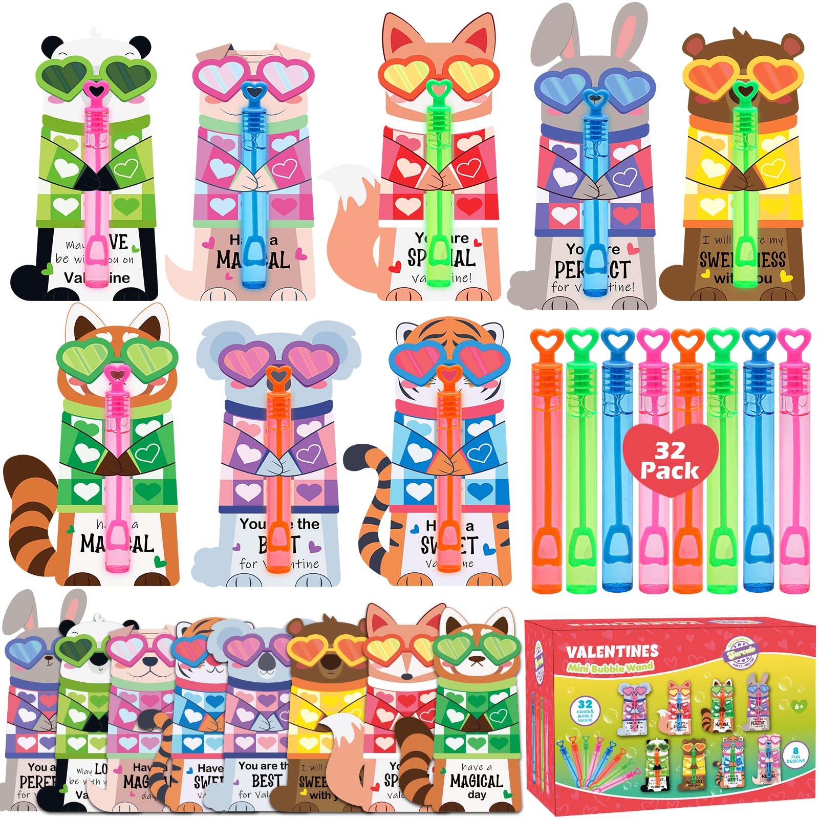 SURCVIO bubble wands in four colors with animal cards for classroom gifts