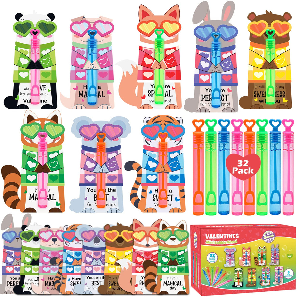 SURCVIO bubble wands in four colors with animal cards for classroom gifts