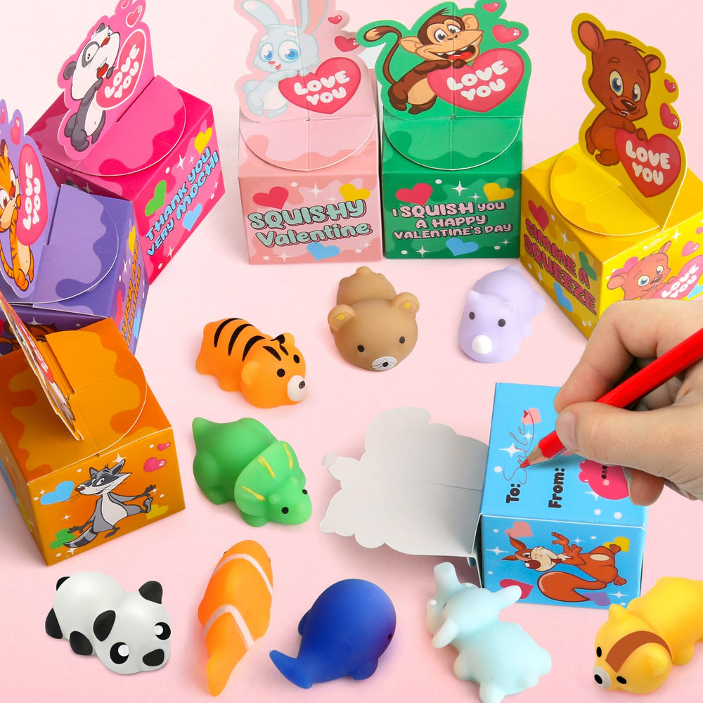 SURCVIO classroom gift exchange activity with kids and boxes.