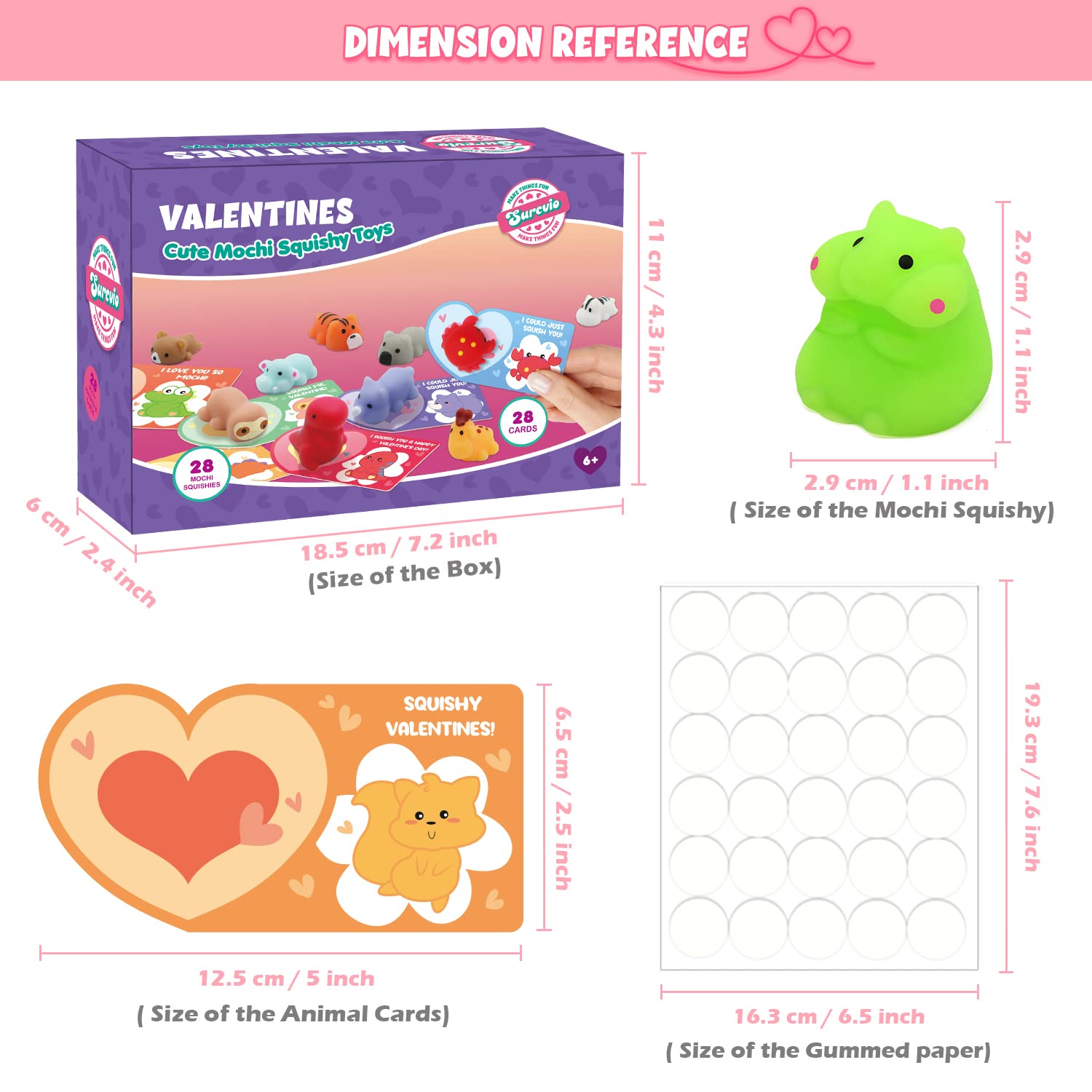SURCVIO cute mochi squishies designs for Valentines Day classroom gifts.