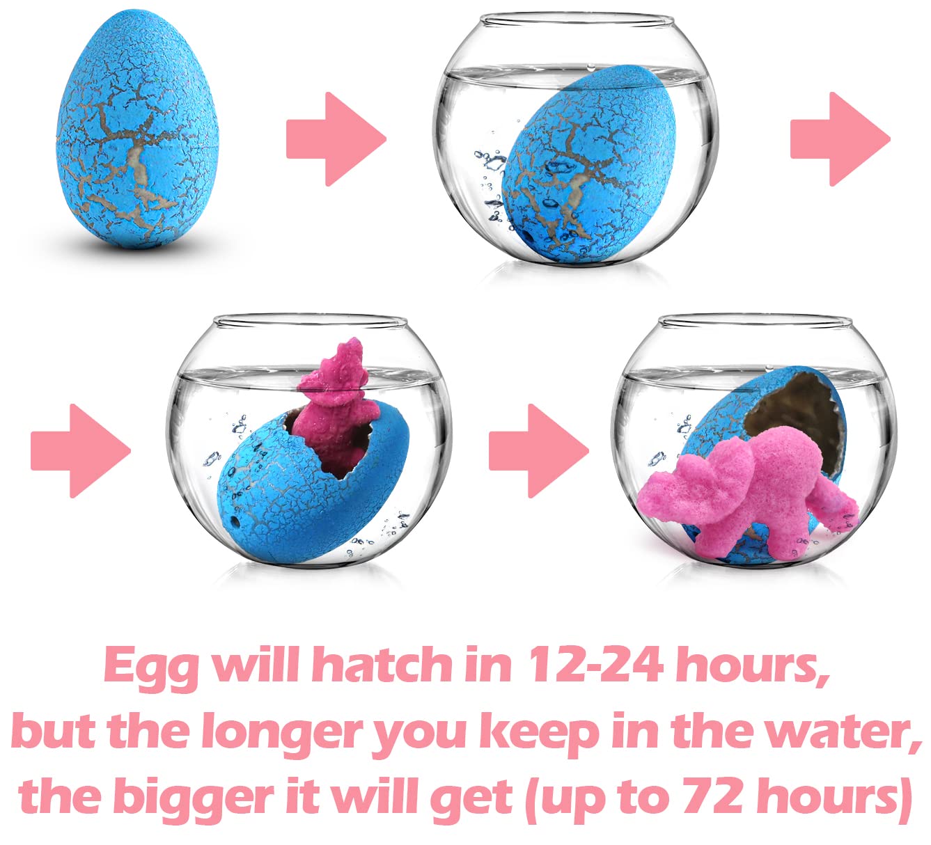 SURCVIO eggs hatch in water to reveal a playful rubber dinosaur