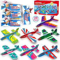 SURCVIO foam airplanes pack with seven designs for kid-friendly Valentine gifts.
