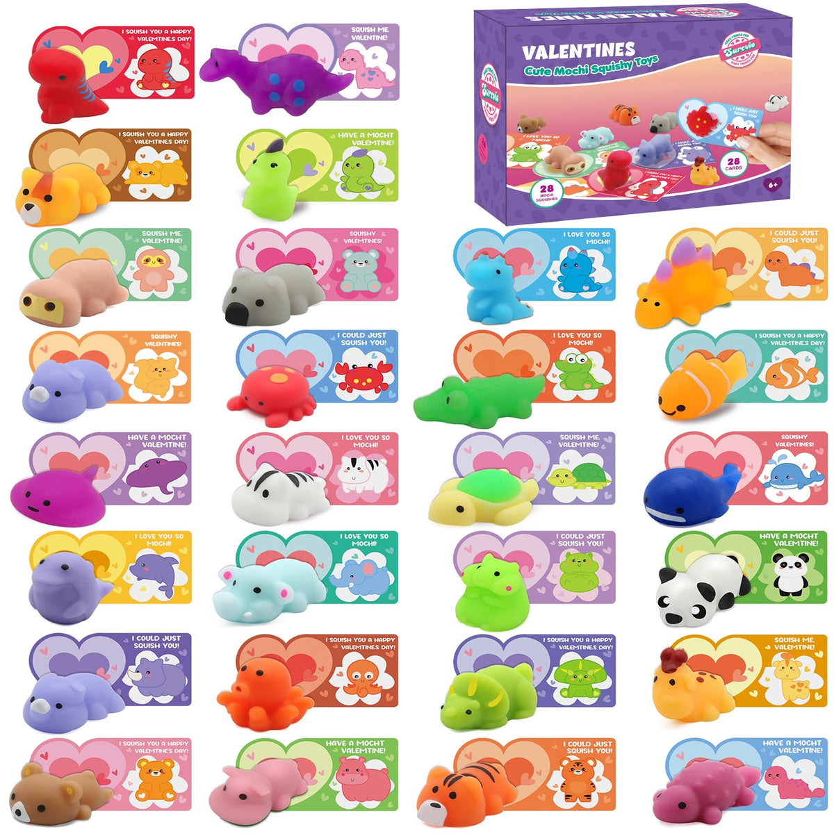 SURCVIO mochis squishies set with colorful designs, perfect for kids party favors and classroom prizes.