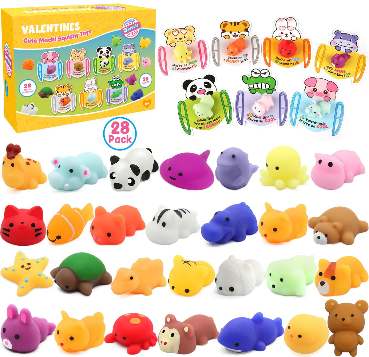 SURCVIO valentines animal squishies pack designed for classroom gifting