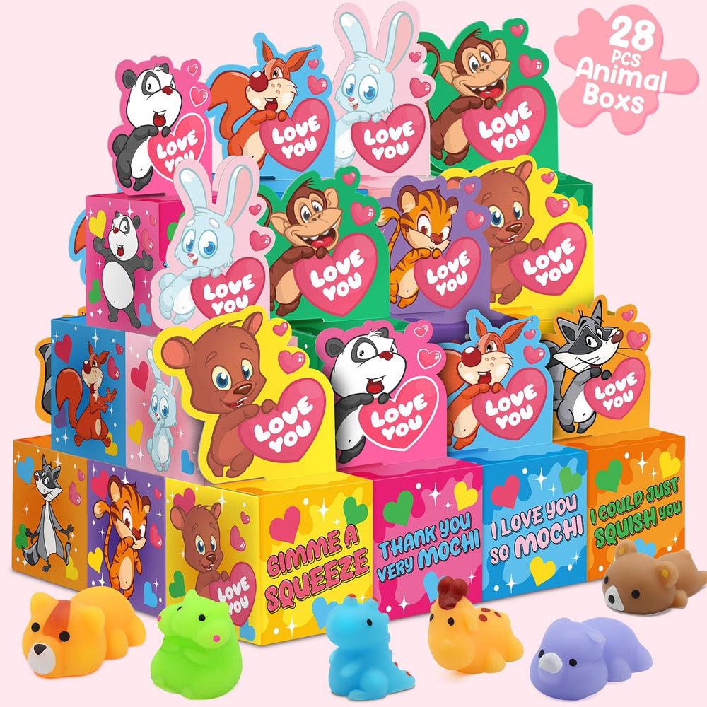 SURCVIO valentines animals squishies featuring seven designs.