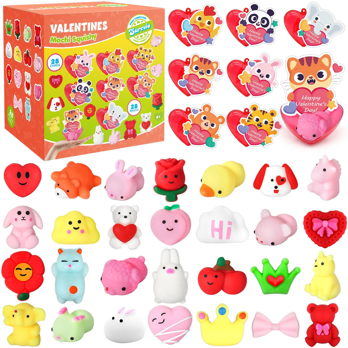 SURCVIO valentines mochi squishies heart collection for classroom gifting and play
