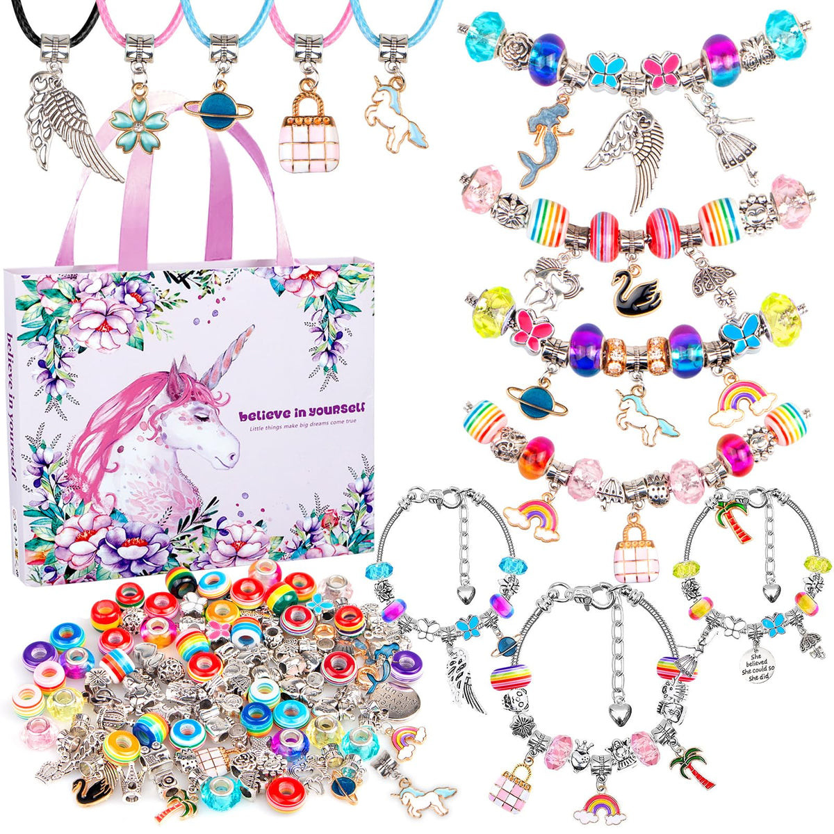 SUREHOME jewelry kit packaging in pink box with 110 pieces for creativity