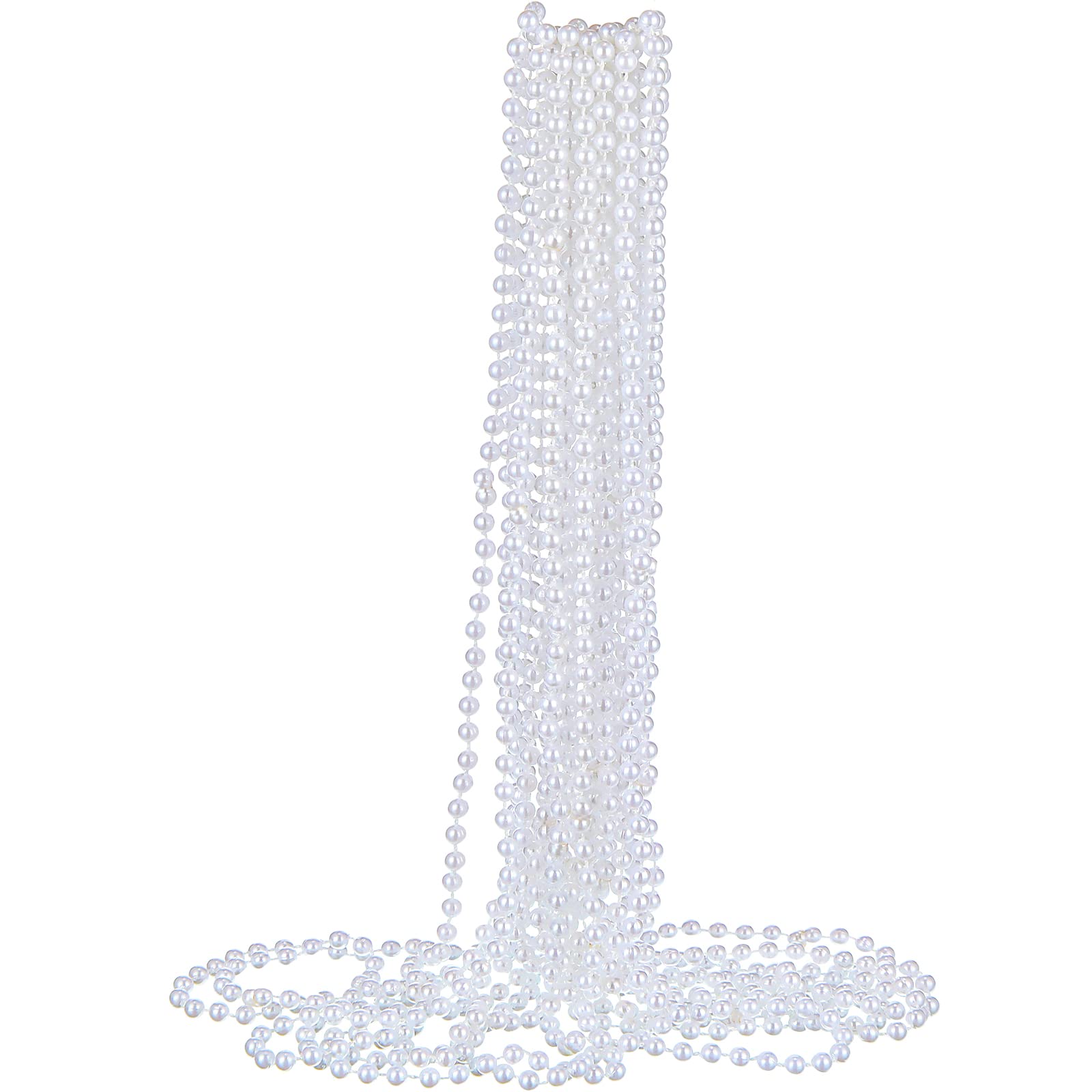 Sureio 12-pack fake pearl necklace in a long white strand for party wear.