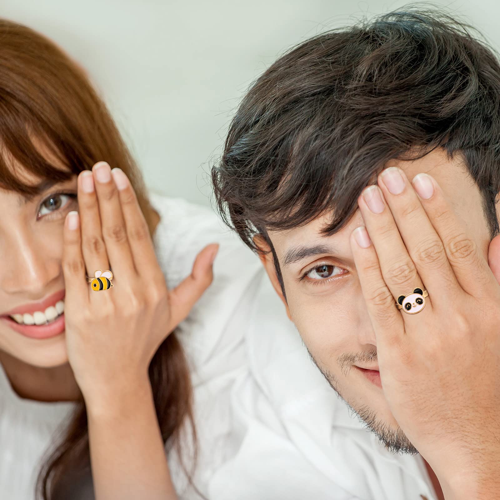 Sureio cartoon-style spinner rings add whimsy and function to any look.