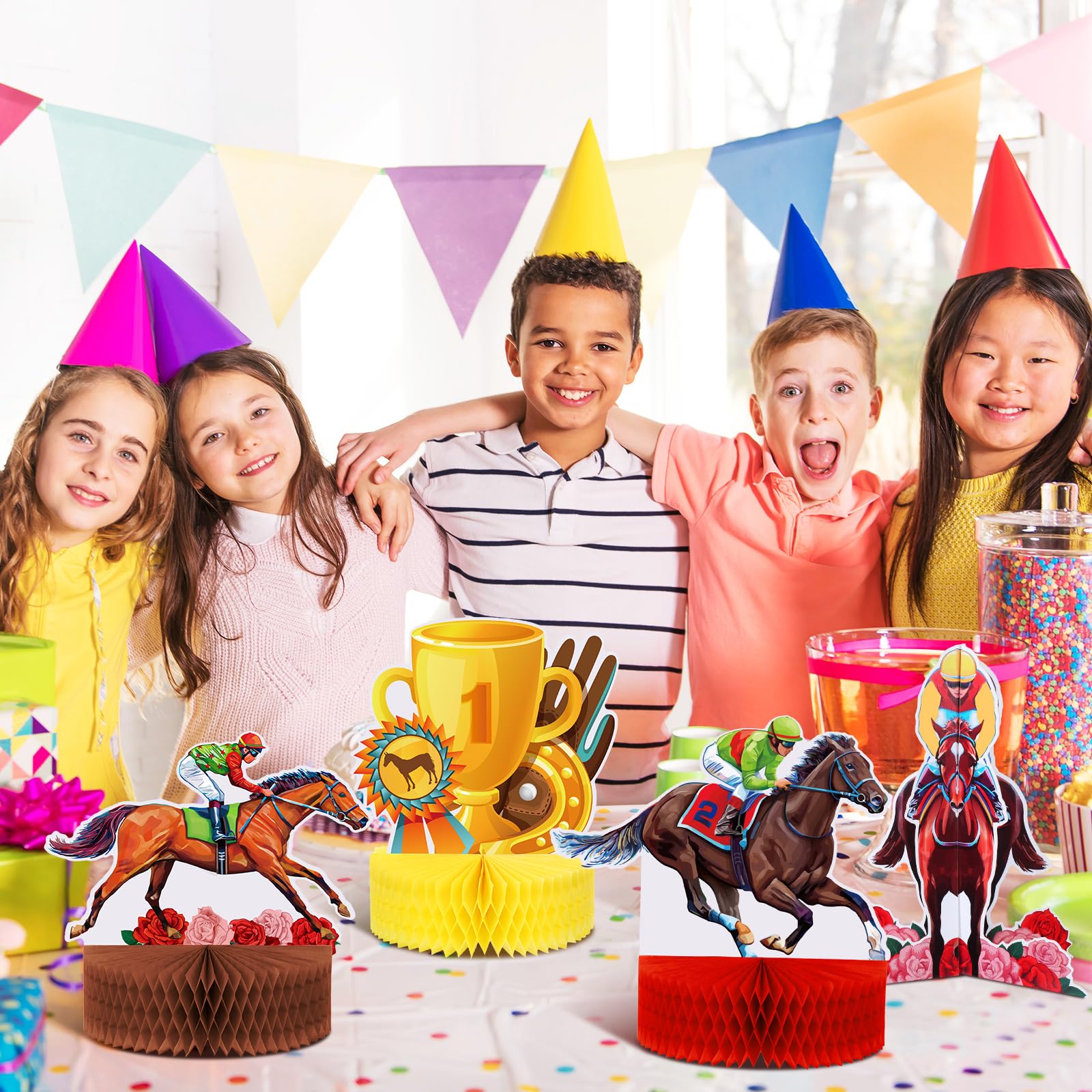 Sureio birthday party centerpiece brightens horse racing theme