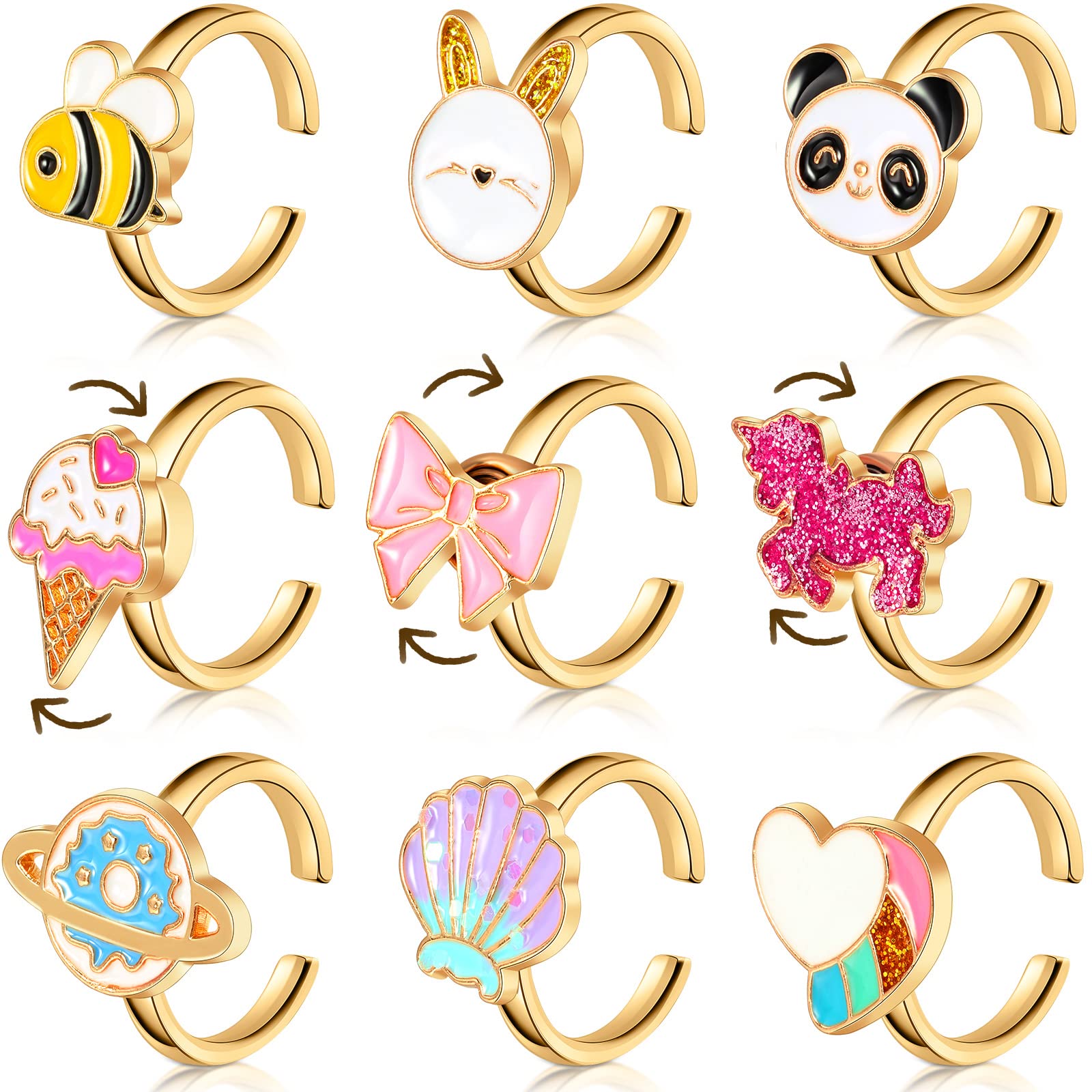 Sureio nine-piece spinner rings set, versatile mood-relief accessory for daily wear.