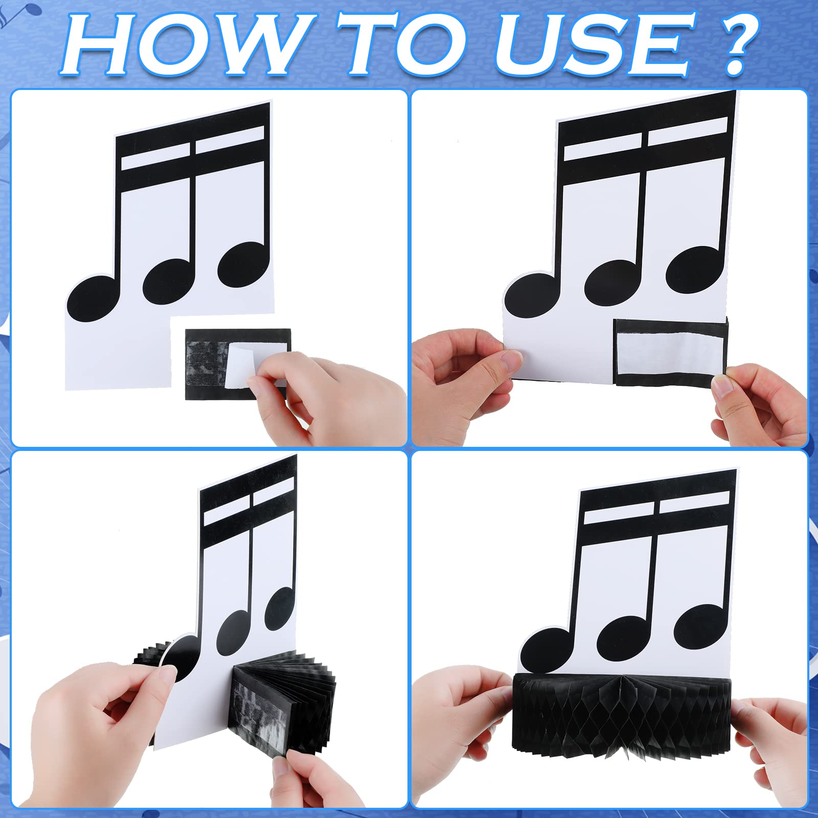 Sureio peel and attach setup for music note centerpieces at a party
