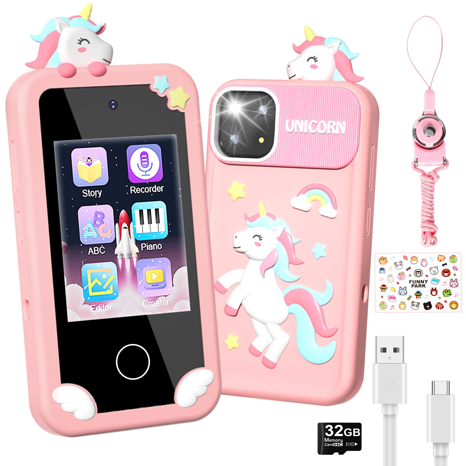 Surelect Kids Smart Phone pink front view for safe, independent play.