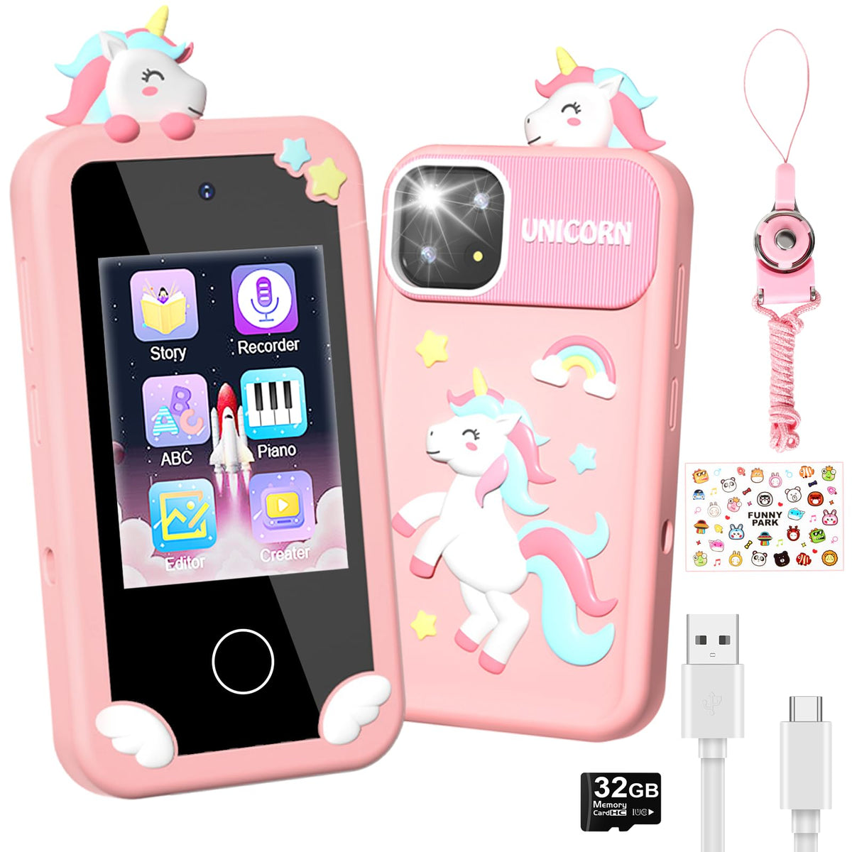 Surelect Kids Smart Phone pink front view for safe, independent play.