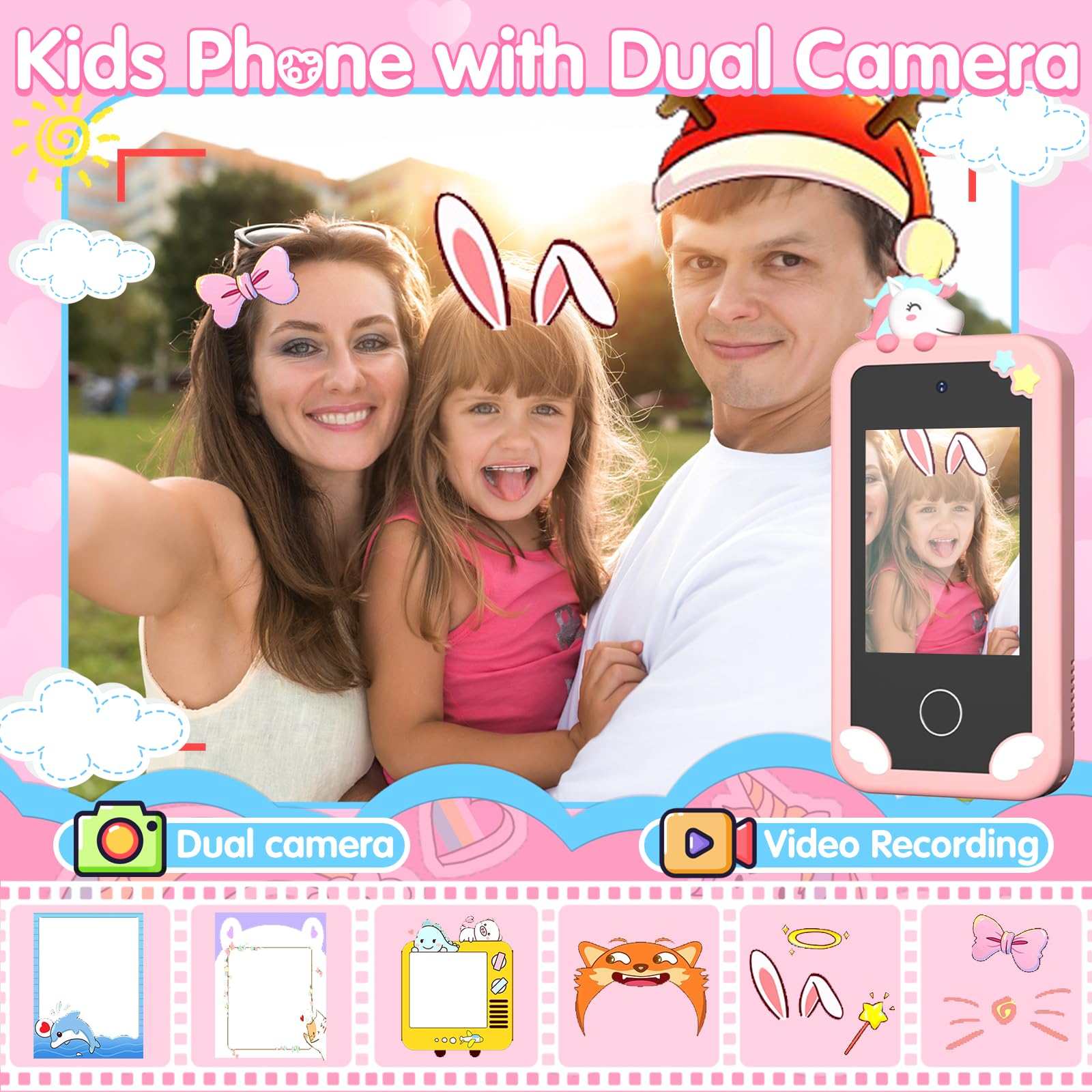 Surelect Kids Smart Phone pink held by child during learning activity.