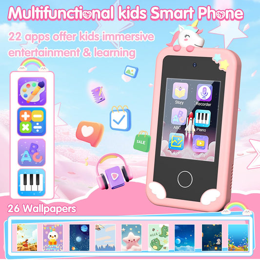 Surelect Kids Smart Phone pink side view highlighting compact, kid-friendly design.