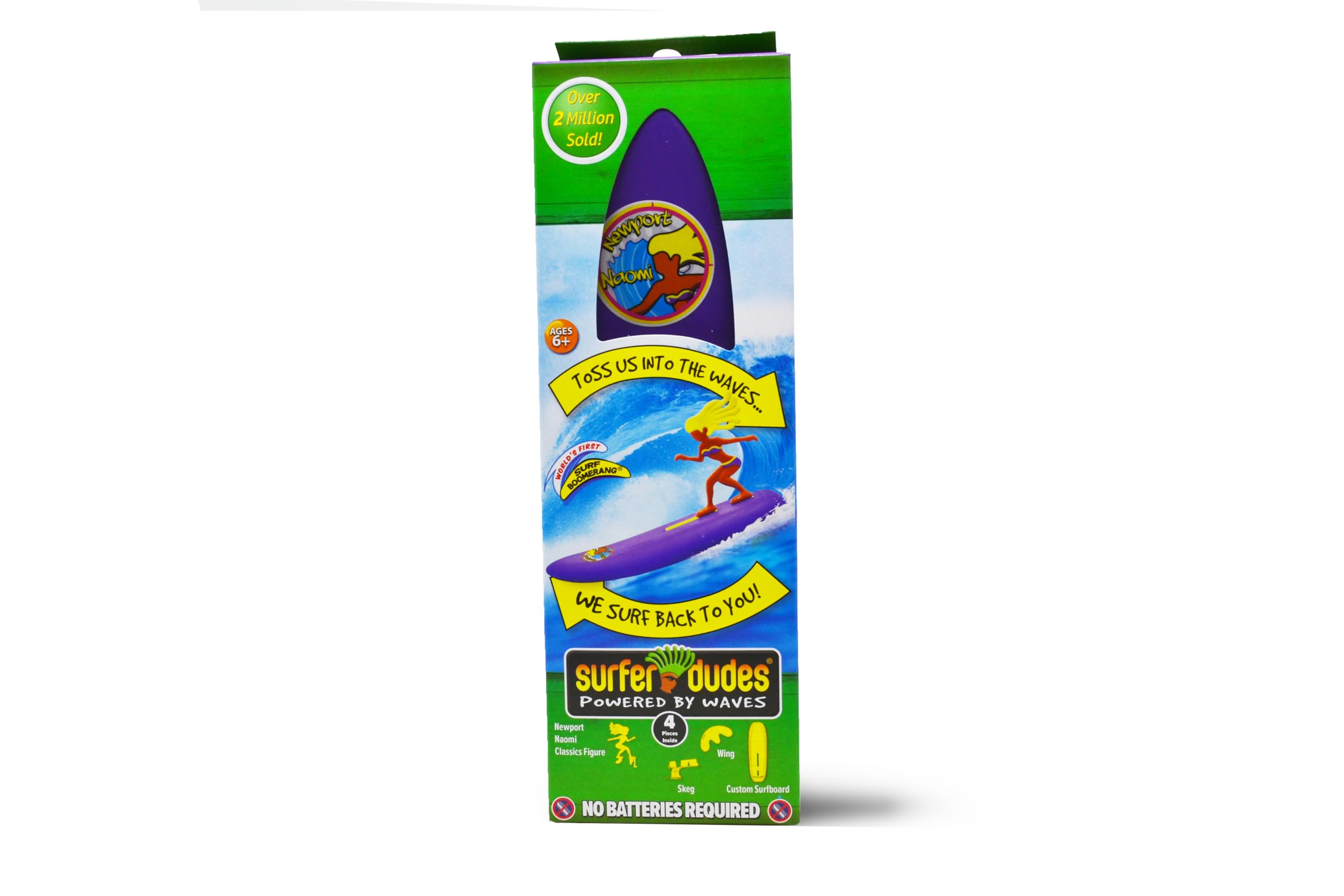 Surfer Dudes Classics surfboard toy invites backyard or beach play in bright sand.