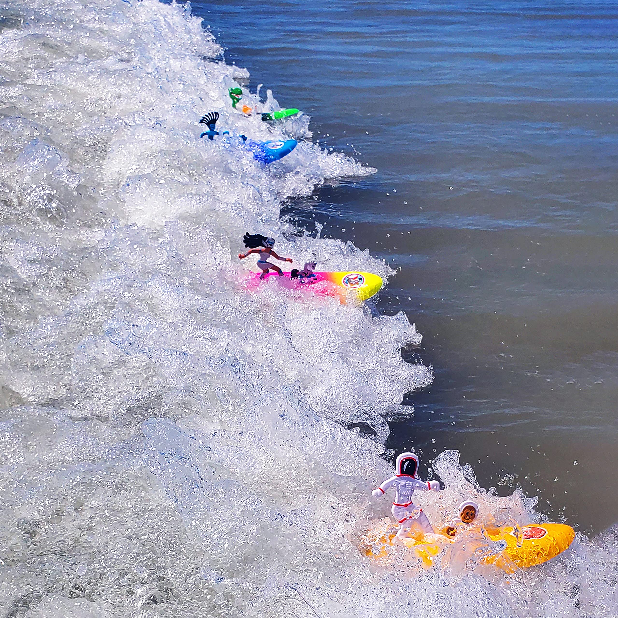 Surfer Dudes no batteries, hydro-powered action for eco-friendly fun.