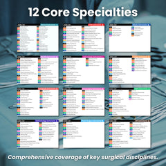 Surgical Instruments Flashcards color-coded sections organize study across 12 specialties