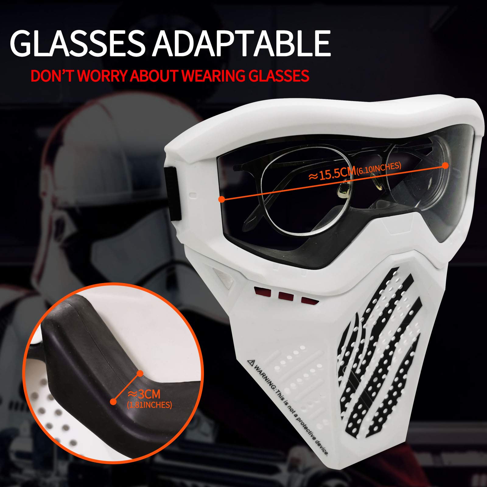Surper mask shows sturdy ABS plastic exterior for durable, long-lasting use.