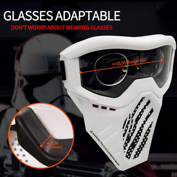 Surper mask shows sturdy ABS plastic exterior for durable, long-lasting use.