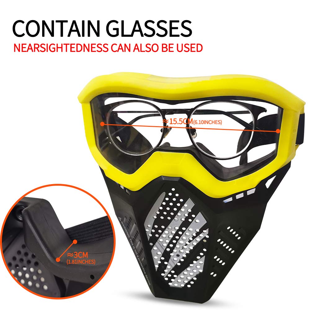 Surper lens protection closeup, durable clear visor shields eyes during play.