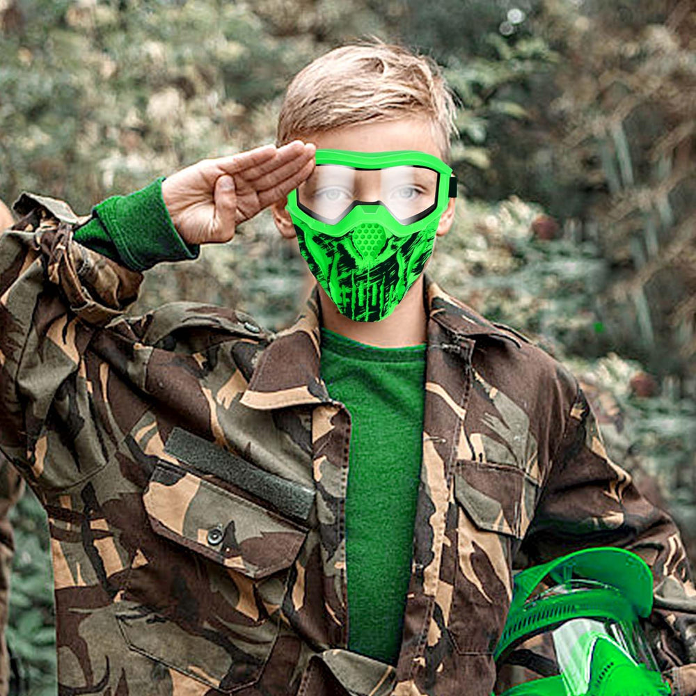 Surper mask set includes red and green colors for team play.