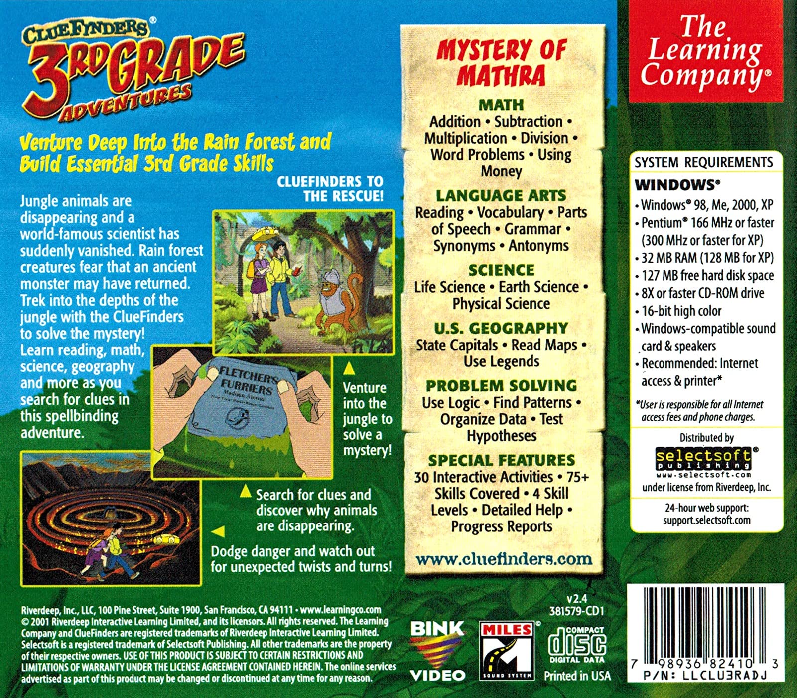 Surplusoft Distrib Clue Finders 3rd Grade scene jungle adventure fosters problem solving and geography skills