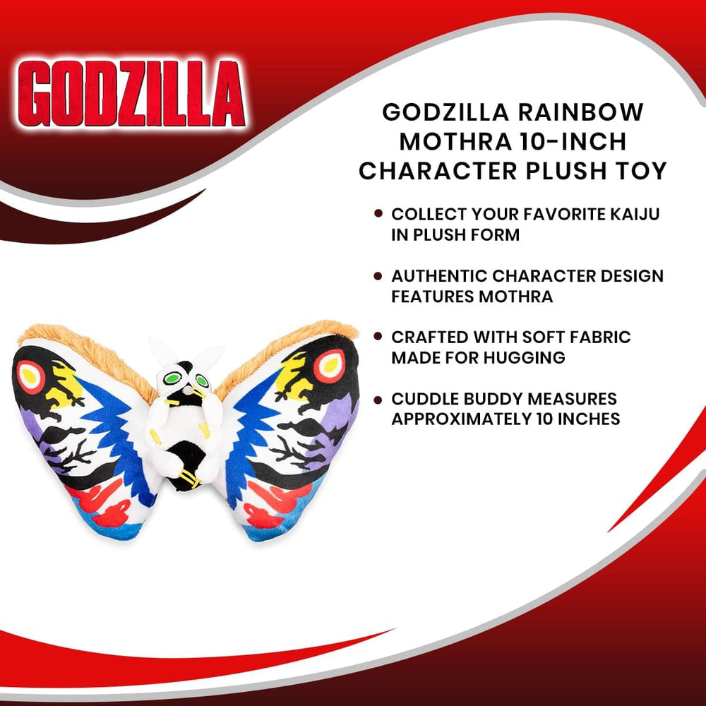 Rainbow Mothra plush offers warm, comforting hugs for kids and collectors.