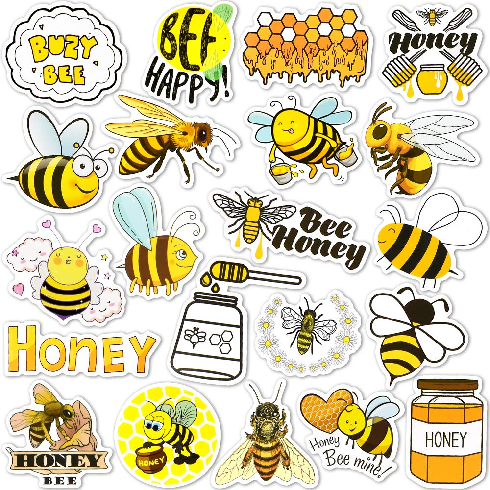 SUSIHI Bee Stickers on water bottles add vibrant, reusable decor.