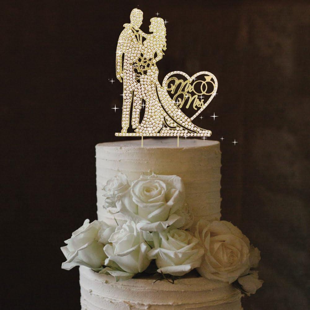 SUVO elegant crystal wedding cake topper in gold elevates any wedding cake with radiant sparkle