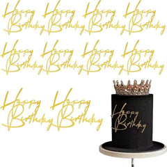 SUVO gold acrylic happy birthday cake toppers add elegant sparkle to celebrations.