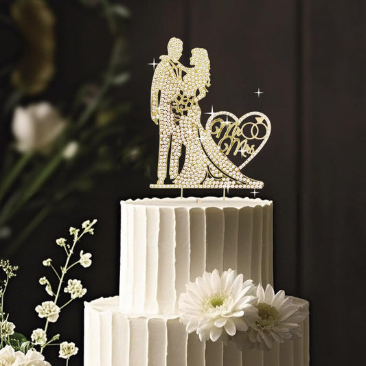 SUVO gold Mr and Mrs heart silhouette topper for timeless romance on your cake