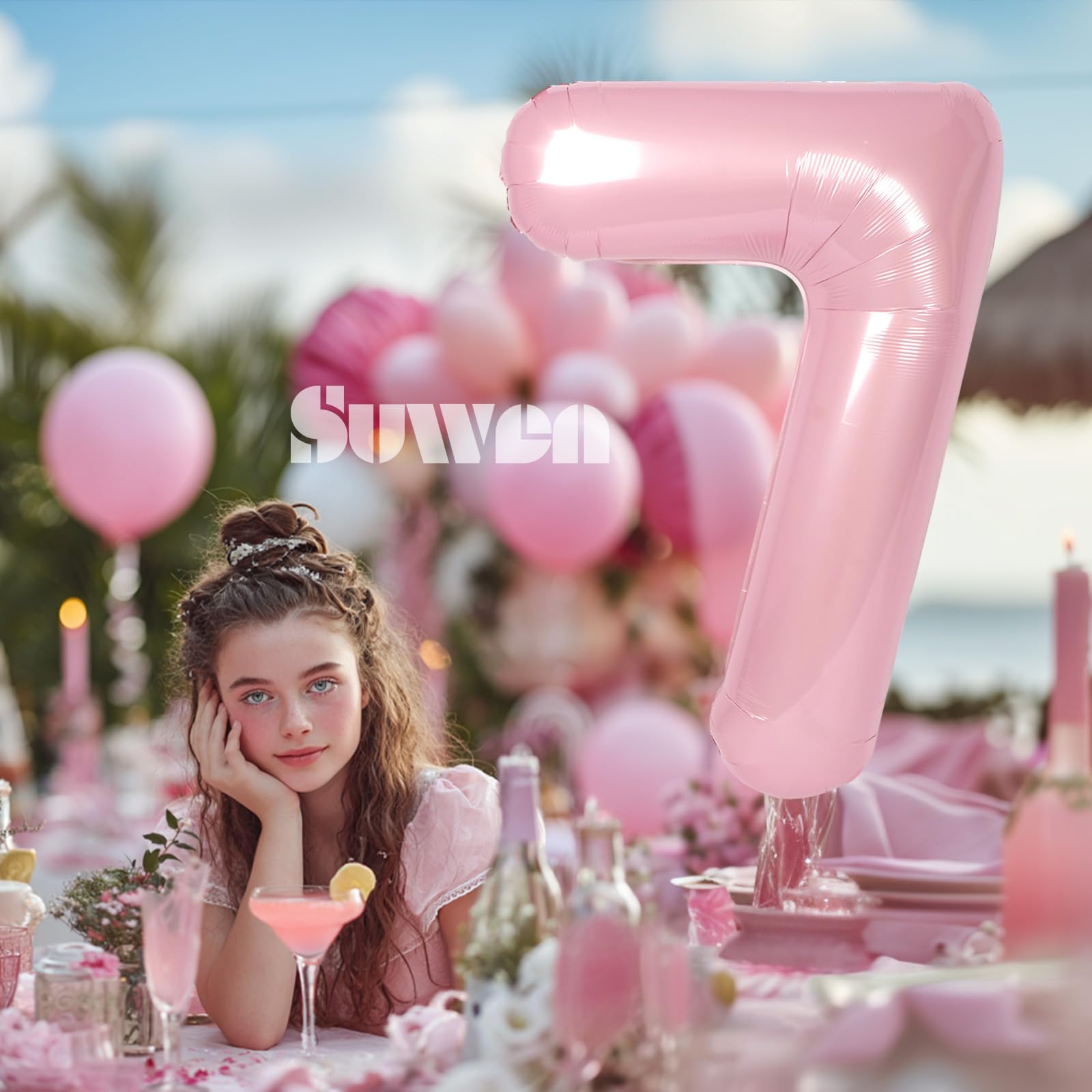 SUWEN pink foil 7 balloon with self-sealing design for mess-free inflation.